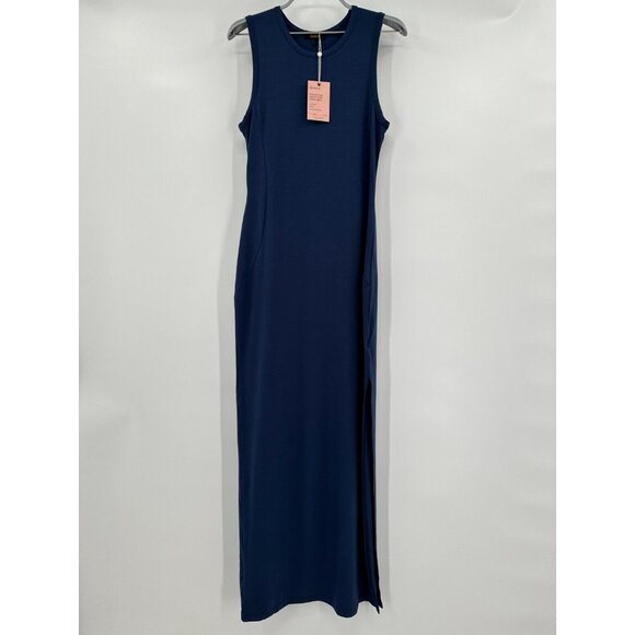 Quince Dresses & Skirts - Quince Navy Blue Tencel Jersey Tank Maxi Dress sz S Women's Side Slit Sleeveless